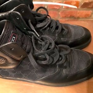 Gucci high top leather monogram sneakers